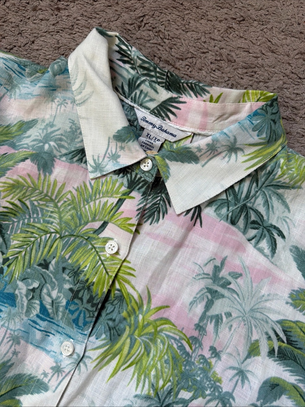 Tommy Bahama Shirt Mens XL 100% Linen Hawaiian Short Sleeve Button Down